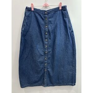 Bobbie Brooks Denim Midi Skirt Size 12 Button Front 100% Cotton Blue Jean Y2K